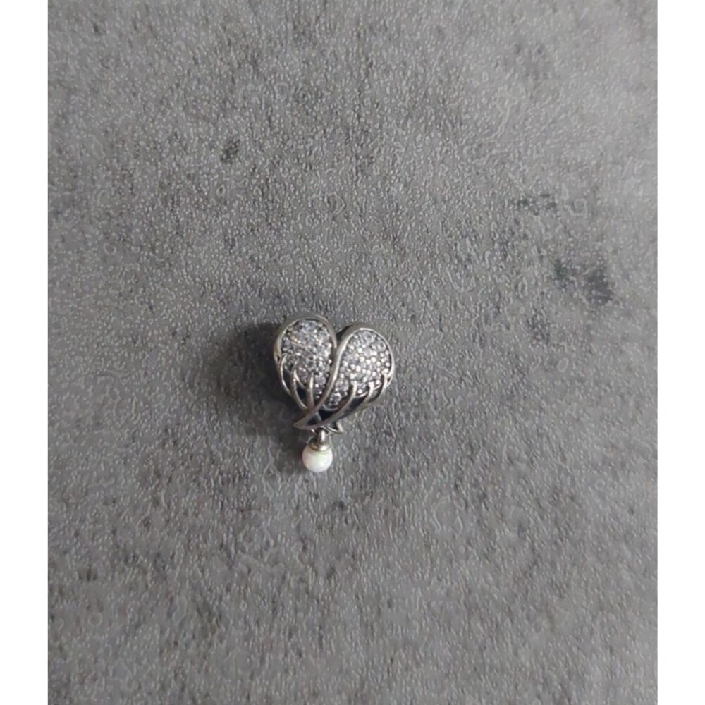 Pandora Silver Heart Charm With Crystals And Hanging Fire Opal